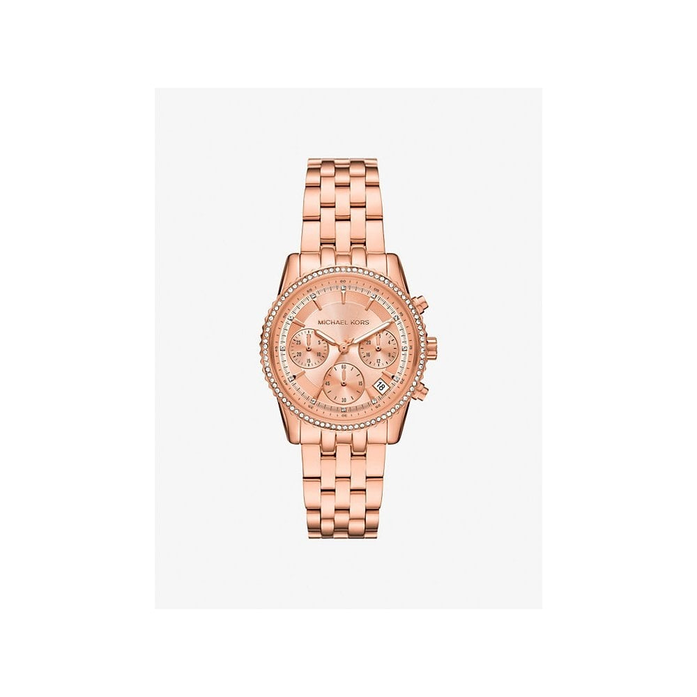 Mini Ritz, Pavé, Chronograph, Ladies Rose Gold-Tone Stainless Steel Watch