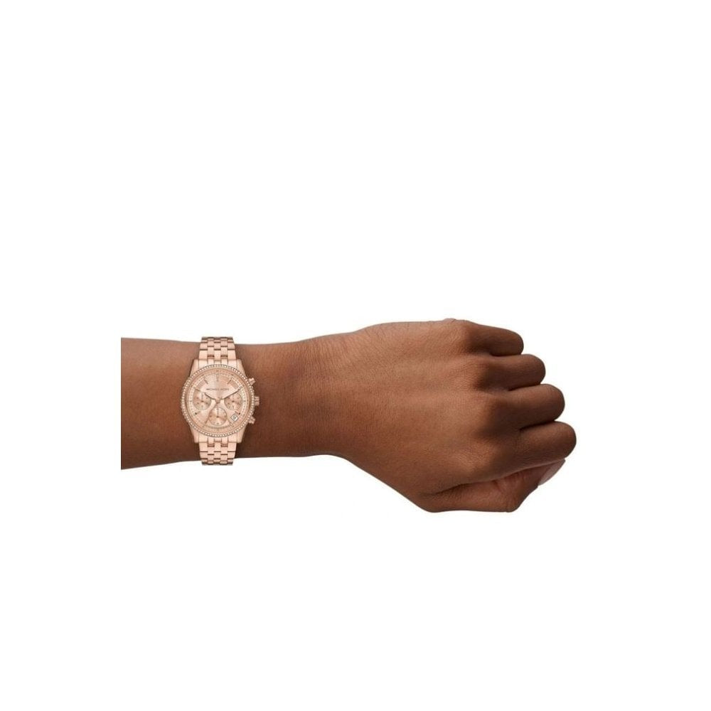 Mini Ritz, Pavé, Chronograph, Ladies Rose Gold-Tone Stainless Steel Watch