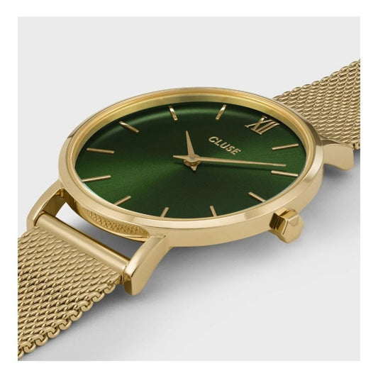 Minuit Watch, Forst Green Dial, Ladies Gold Stainless Steel Mesh Watch