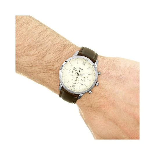 NEUTRA STAINLESS STEEL CHRONOGRAPH GENTS WATCH WITH BROWN LEATHER STRAP