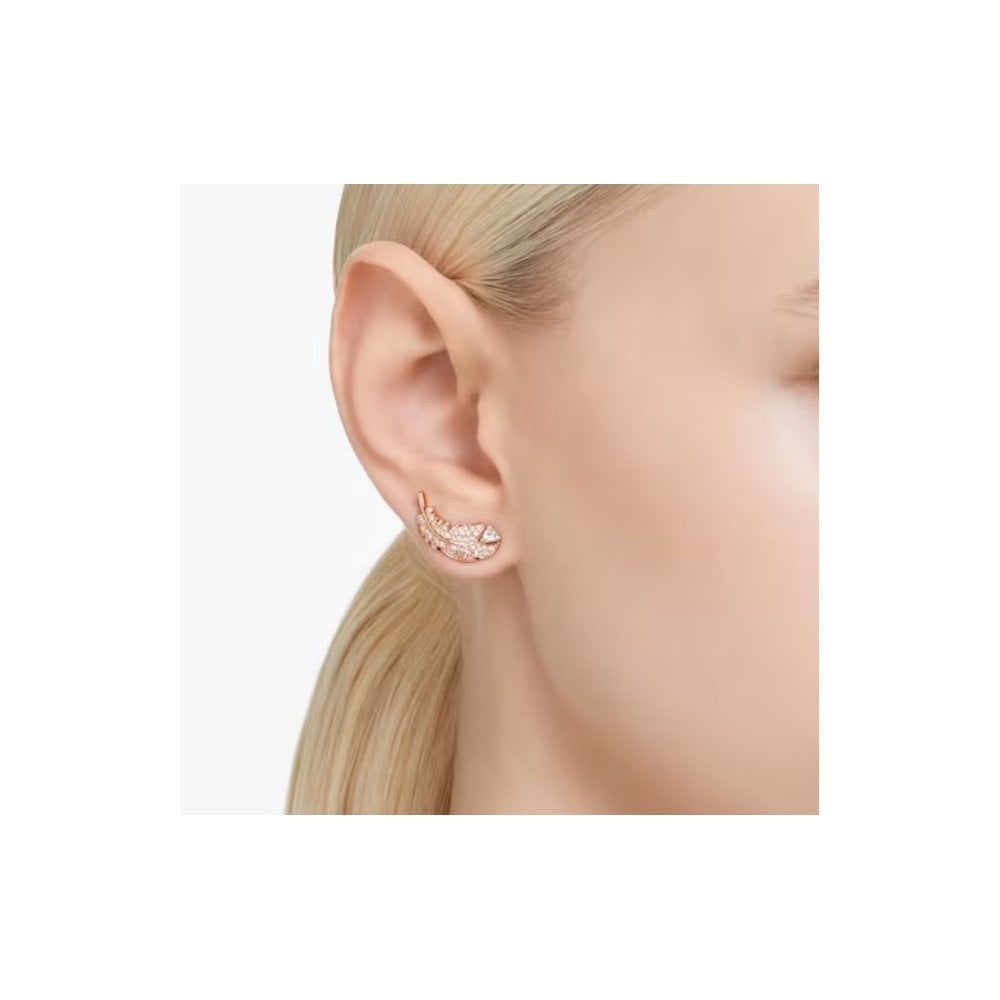 Nice stud earrings Feather, White, Rose gold-tone plated