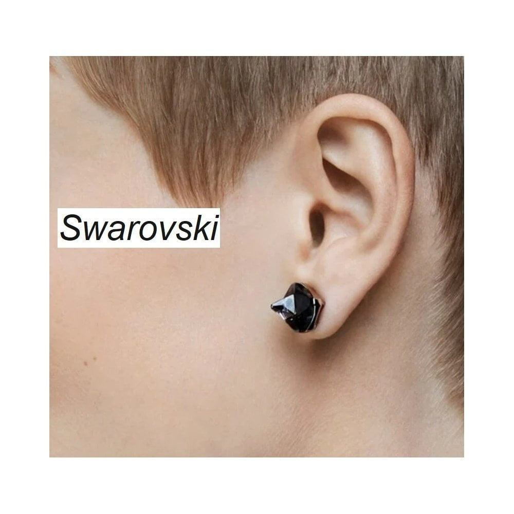 Ortyx stud earrings, Pyramid cut, Gray, Ruthenium plated