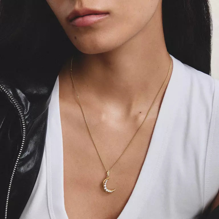 Thomas Sabo 18ct Gold on Silver Moon Pendant with White Zirconia