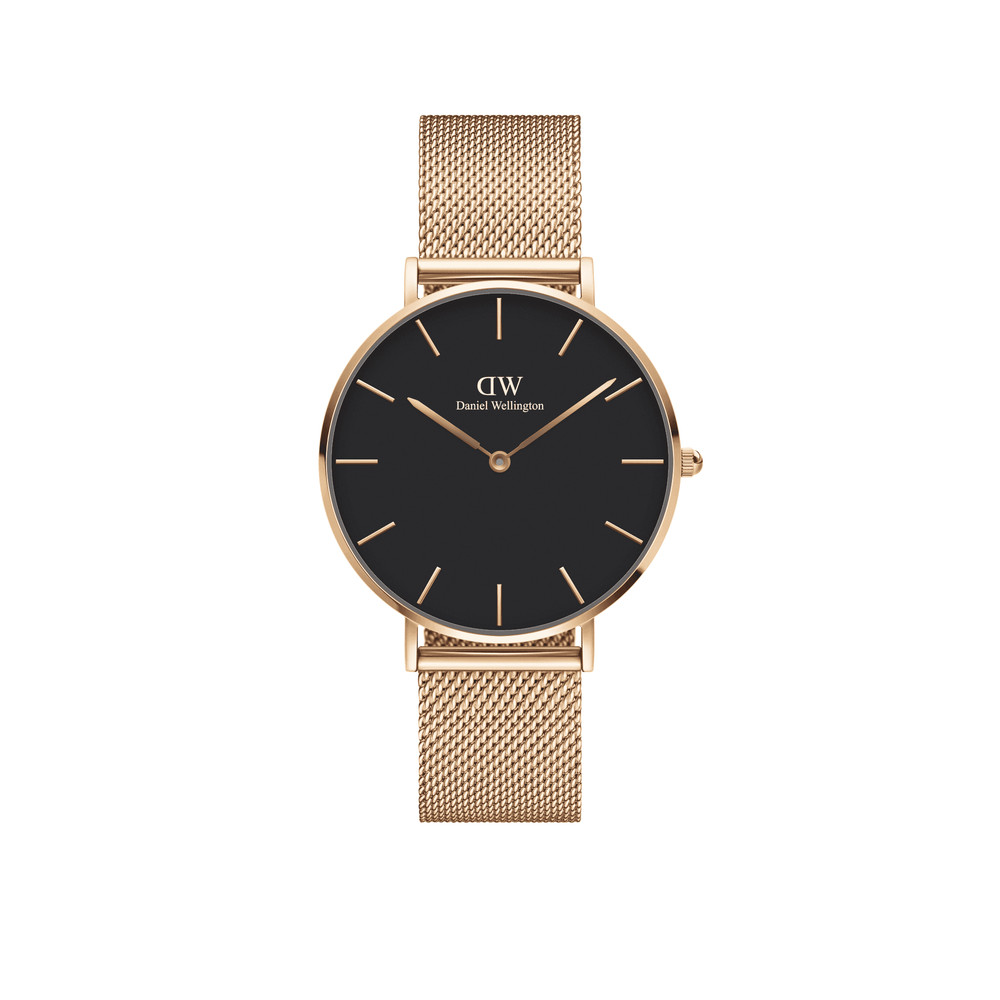 PETITE MELROSE ROSE GOLD STAINLESS STEEL MESH BRACELET WATCH WITH BLACK DIAL