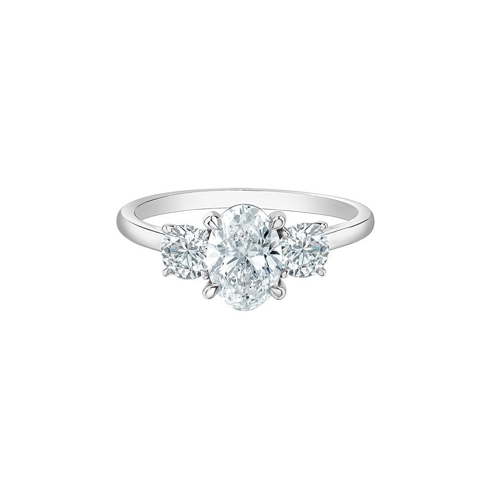 PLATINUM 1.50CT LAB DIAMOND OVAL TRIOLGY ENGAGEMENT RING