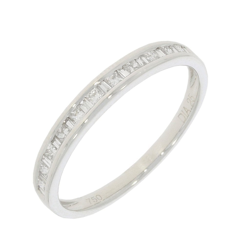 PLATINUM DIAMOND BAND WITH EMERALD CUT BAGUETTES & BRILLIANT CUT DIAMONDS CHANNEL SET