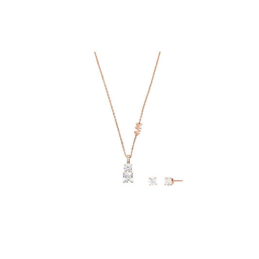 PREMIUM ROSE GOLD 2 STONE CRYSTAL PENDANT W/CRYSTAL STUD EARRINGS