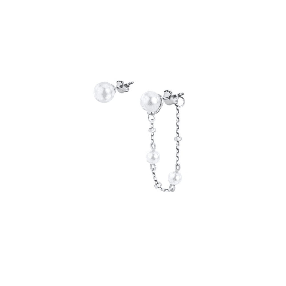 Pearl stud earring with matching pearl drop earring