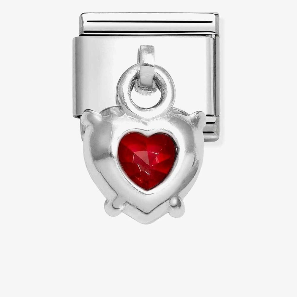 RED SINGLE ZIRCONIA HEART DROP CHARM