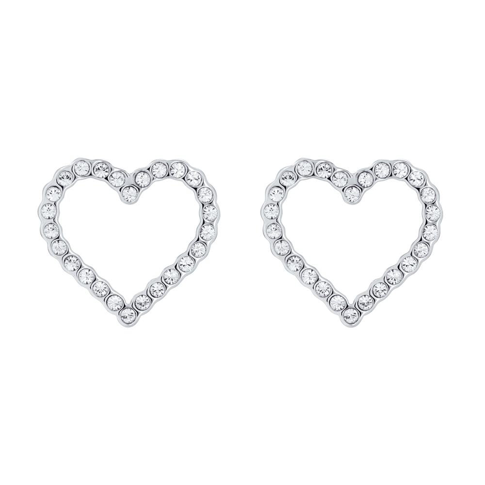 RHODIUM FINISHED CRYSTAL OPEN HEART STUD EARRINGS