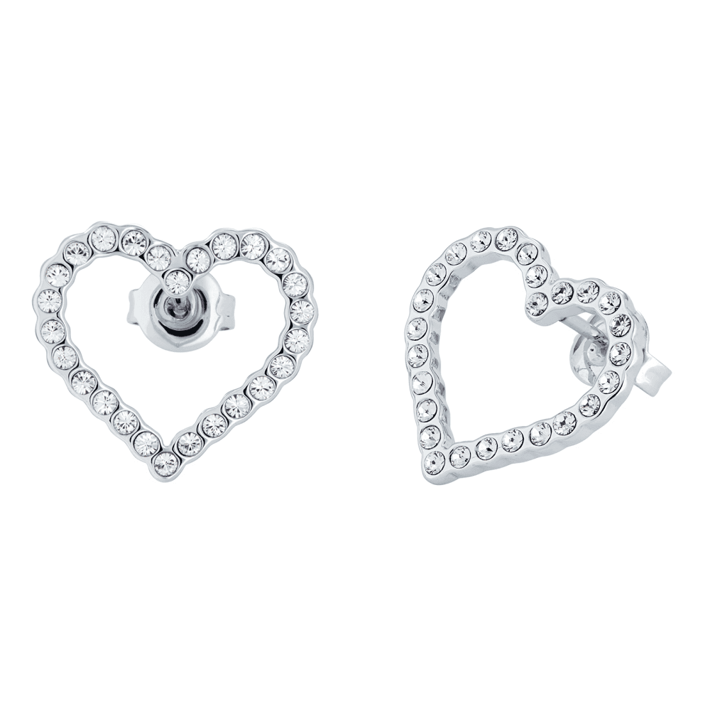 RHODIUM FINISHED CRYSTAL OPEN HEART STUD EARRINGS