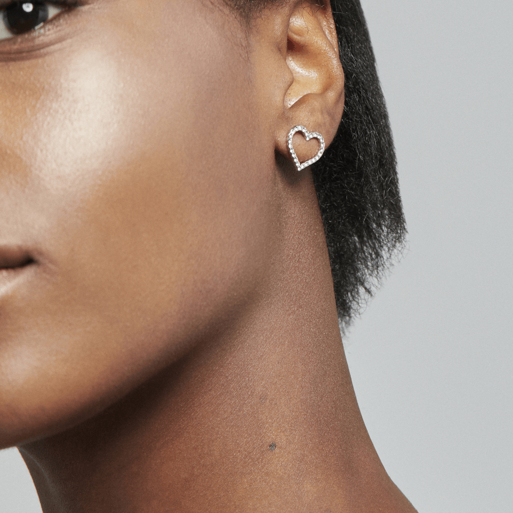 RHODIUM FINISHED CRYSTAL OPEN HEART STUD EARRINGS
