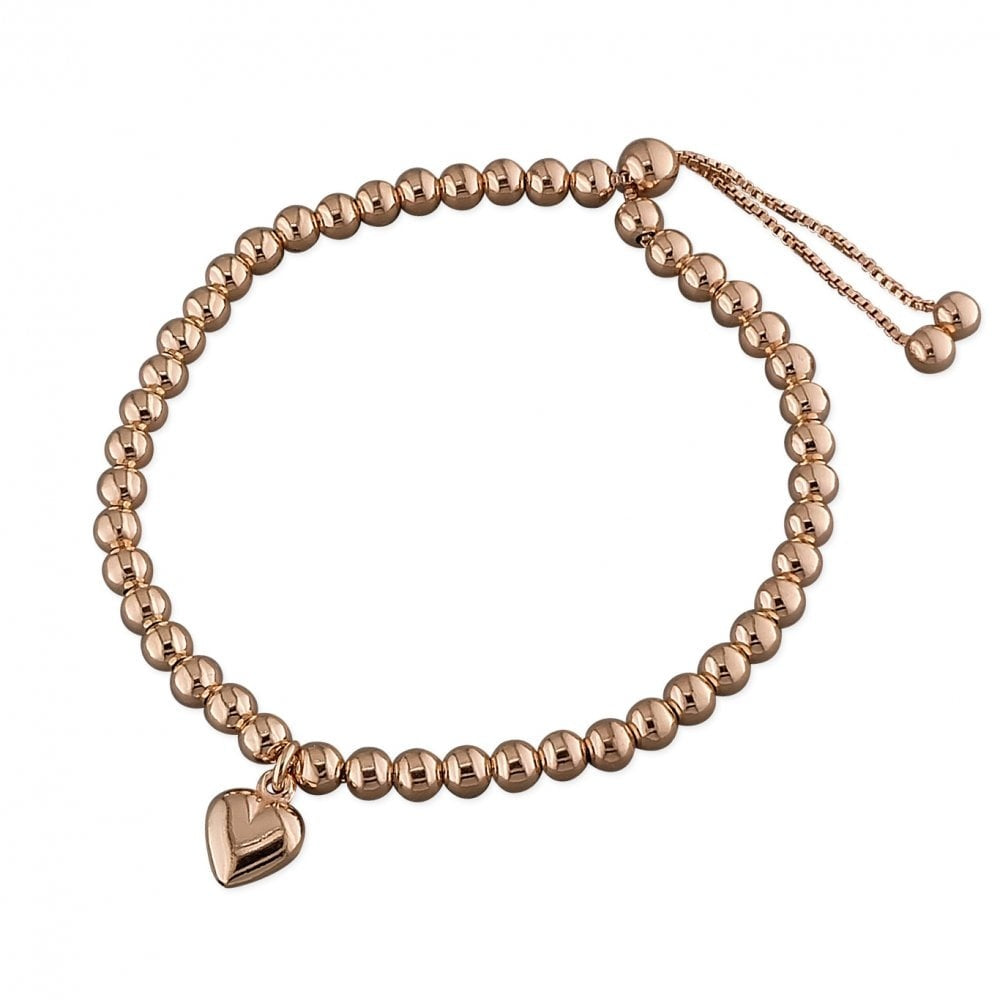 ROSE GOLD ON SILVER BEAD BRACELET WITH HEART CHARM