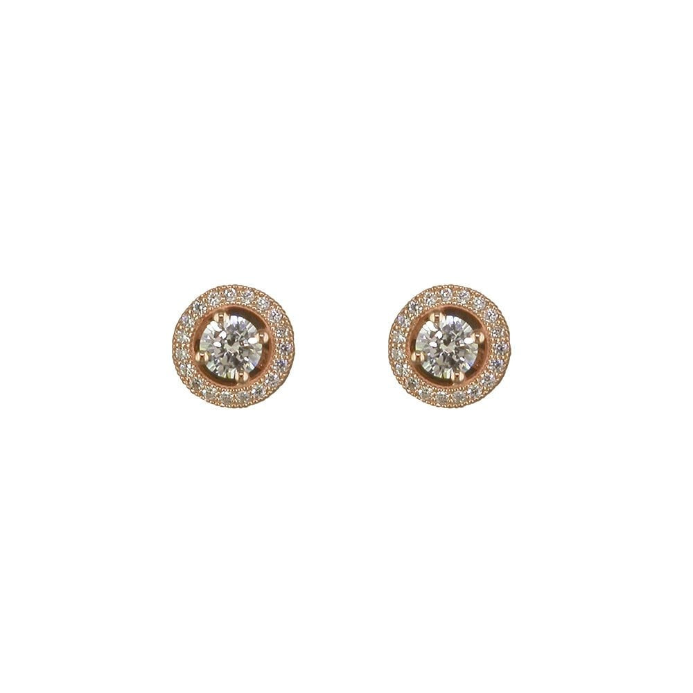 ROSE GOLD ON SILVER CUBIC ZIRCONIA STUD EARRINGS