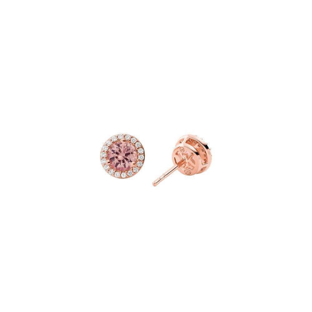ROSE GOLD ON SILVER PINK HALO STUD EARRINGS