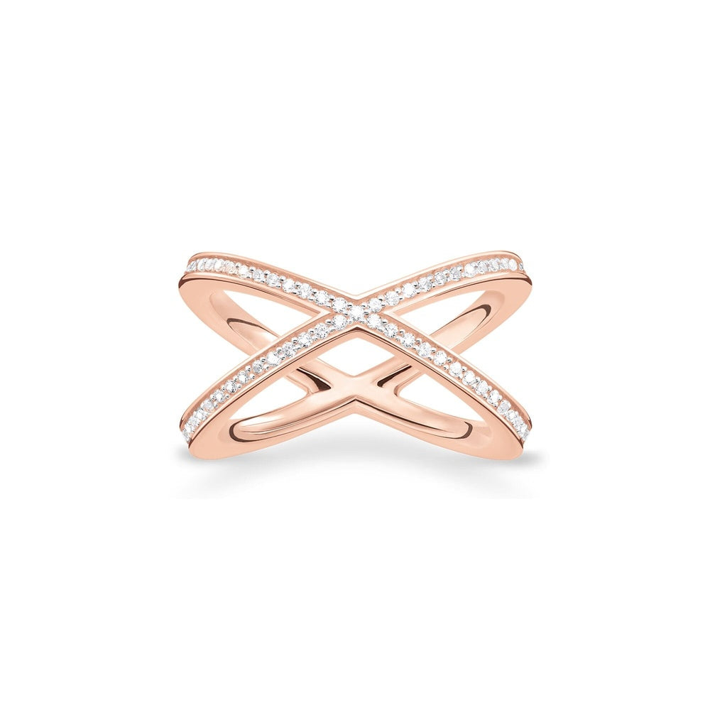 ROSE GOLD ON SILVER ZIRCONIA X CROSSOVER RING