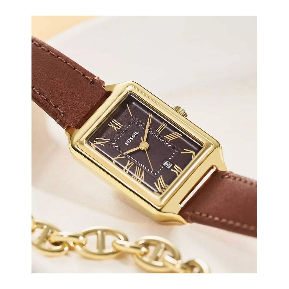 Raquel Three-Hand, Date, Medium Brown Leather Ladies Watch