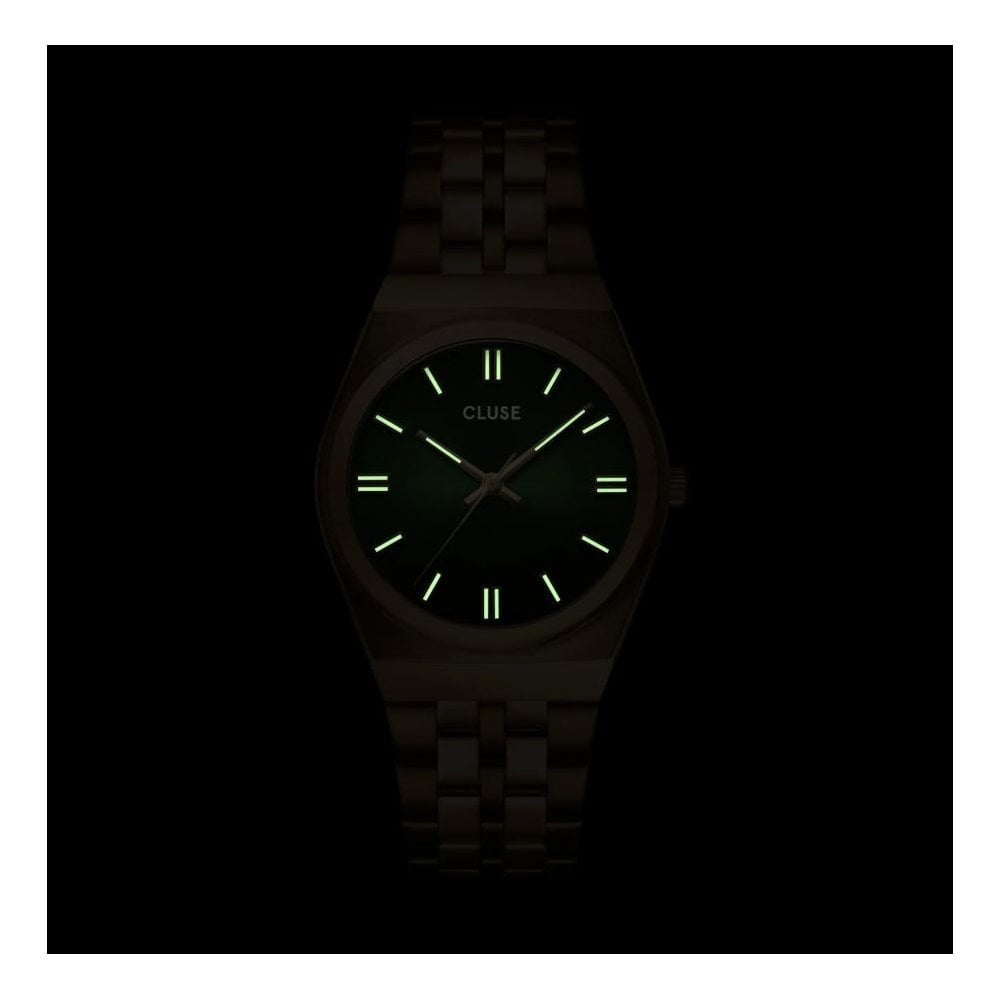 Retro 70's, Forest Green Dial, Ladies Gold Stainless Steel Watch