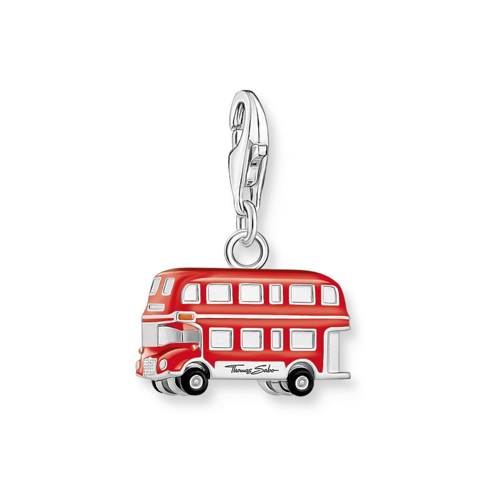 SILVER CHARM LONDON BUS WITH RED COLD ENAMEL