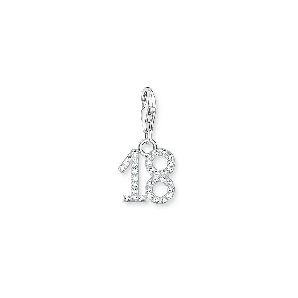 SILVER CHARM NUMBER 18 WITH WHITE ZIRCONIA