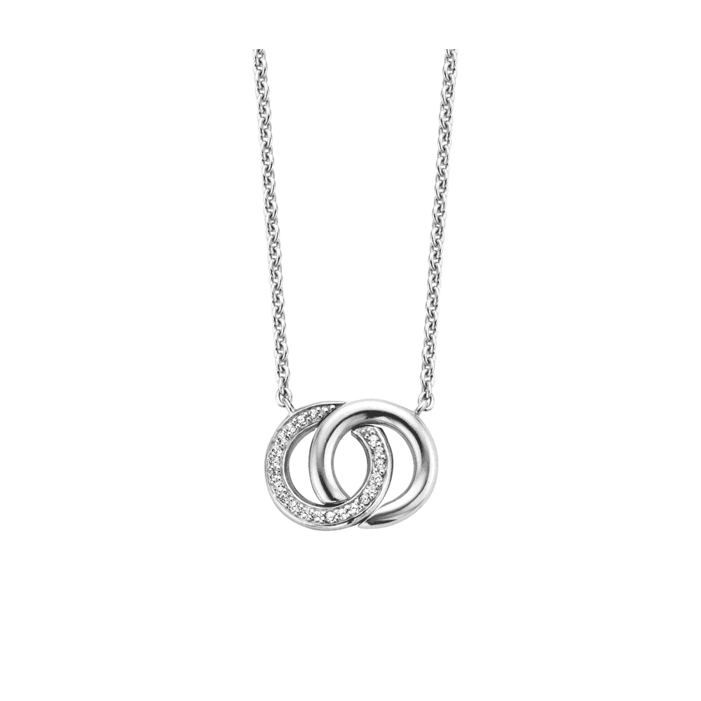SILVER MILANO 2 ENTWINED CIRCLES NECKLACE WITH CZ