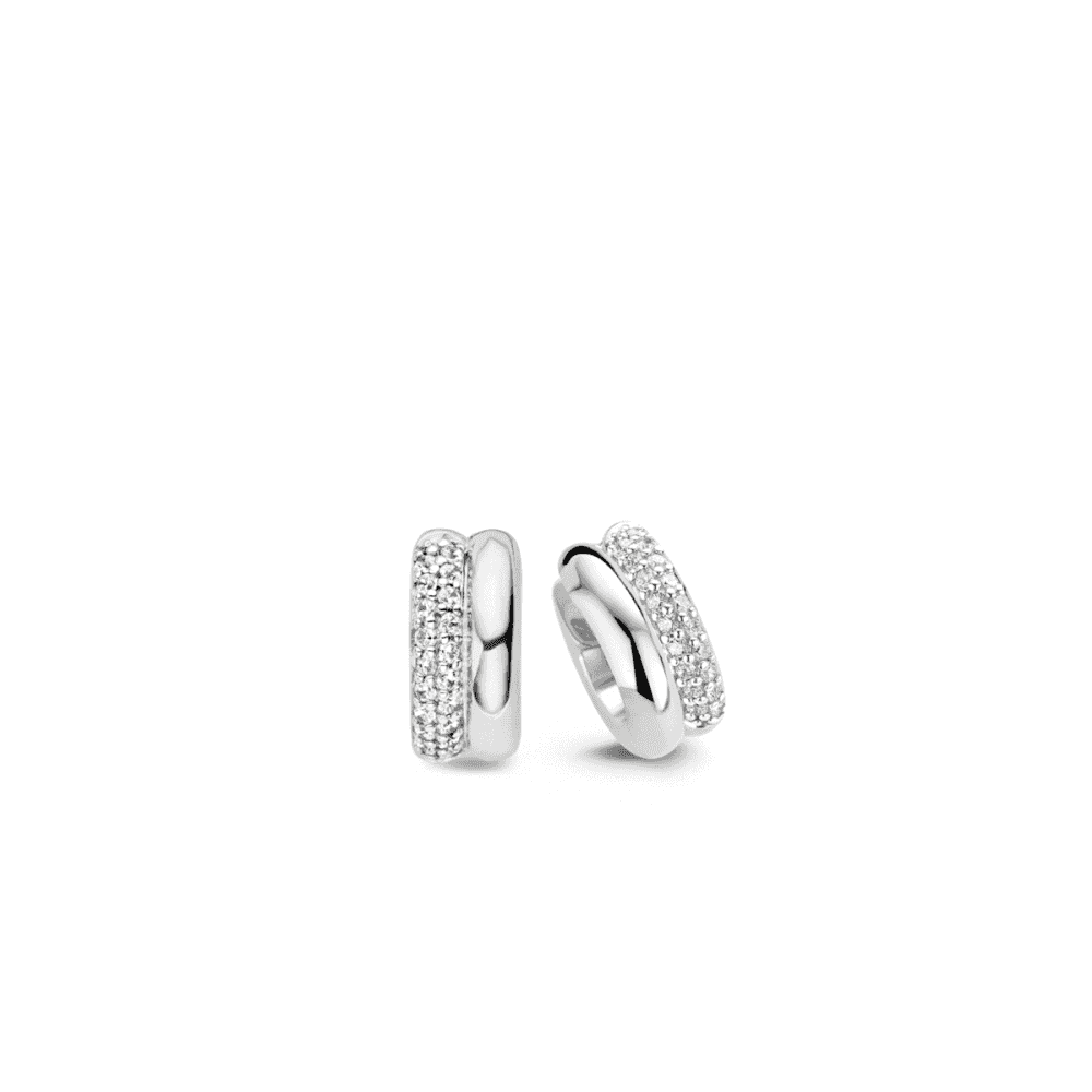 SILVER MILANO HOOP EARRINGS WITH PAVE SET CUBIC ZIRCONA