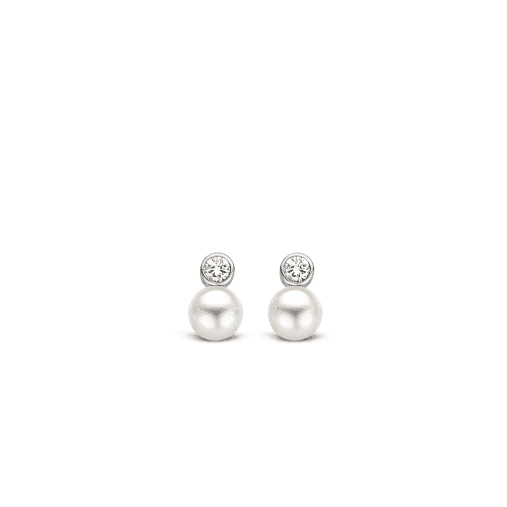 SILVER MILANO PEARL & CUBIC ZIRCONIA STUD DROP EARRINGS