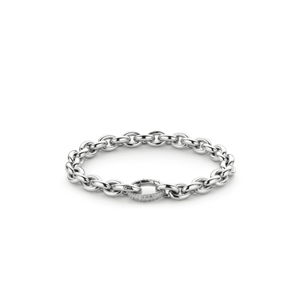 SILVER MILANO ROUND LINK BRACELET WITH PAVE SET CZ CLASP