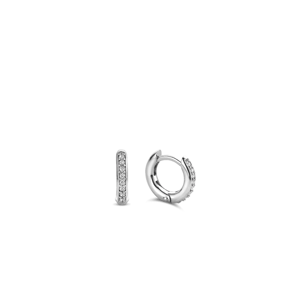 SILVER MILANO SMALL WHITE ZIRCONIA HOOP EARRINGS