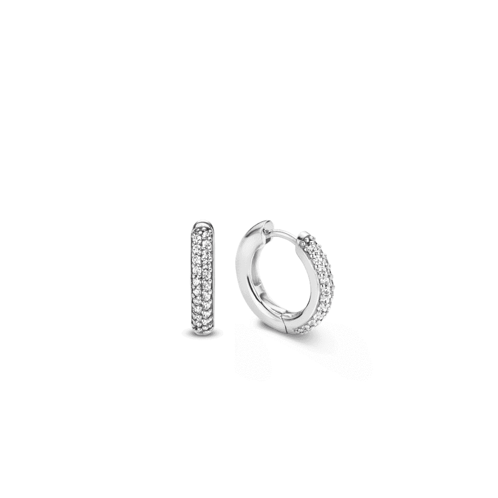 SILVER MILANO TWO ROW ZIRCONIA HOOP EARRING
