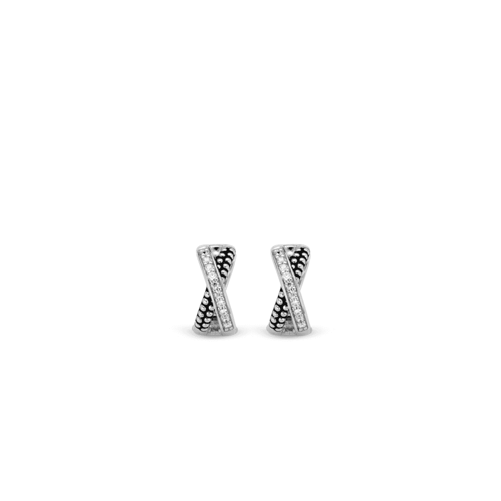 SILVER MILANO ZIRCONIA AND BUBBLE PATTERN HOOP EARRINGS