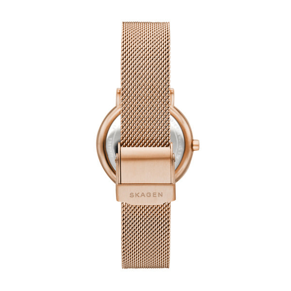 SKAGEN LADIES ROSE GOLD MESH BRACELET WATCH WITH BLUE FACE
