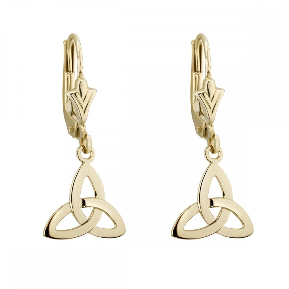 SOLVAR 14K GOLD TRINITY CELTIC KNOT DROP DANGLE LEVERBACK EARRINGS