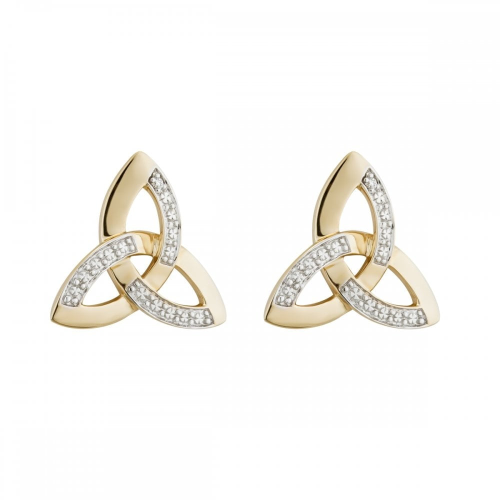 SOLVAR 14K TWO TONE DIAMOND TRINITY KNOT STUD EARRINGS