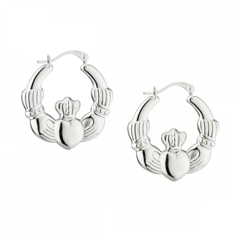 SOLVAR SILVER CLADDAGH HOOP EARRINGS