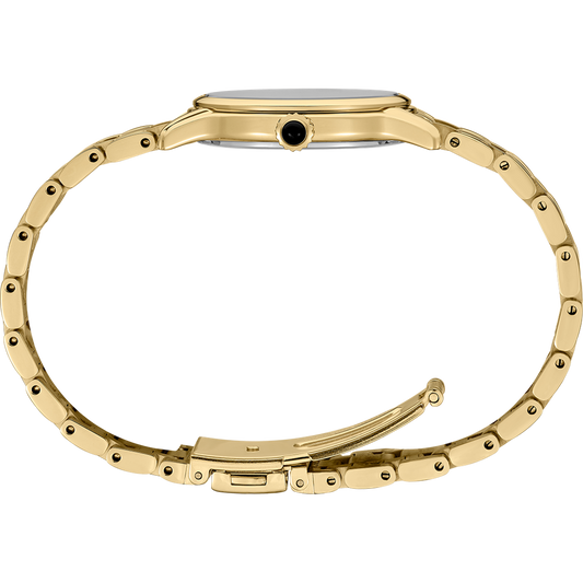 SEIKO LADIES DIAMOND SET DIAL GOLD STAINLESS STEEL WATCH