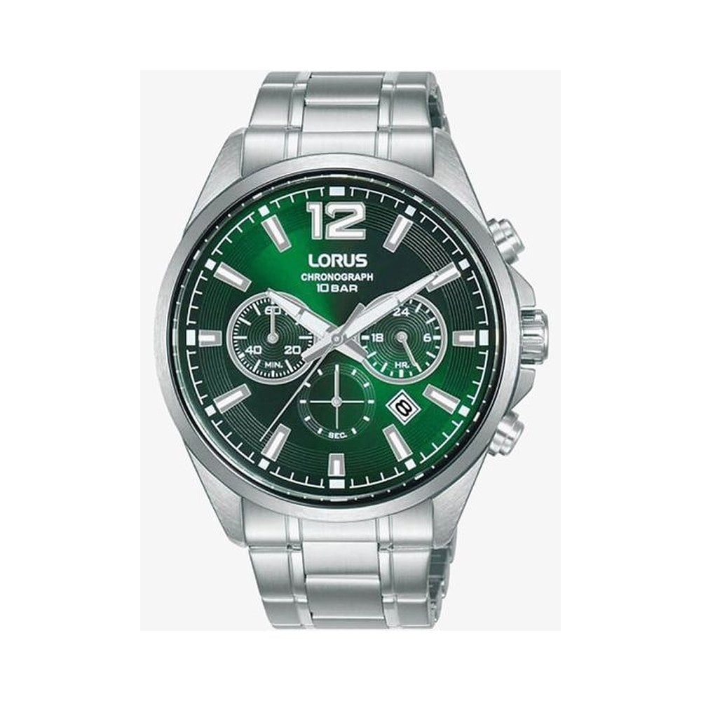 STAINLESS STEEL GENTS CHRONOGRAPH WATCH WITH GREEN DIAL