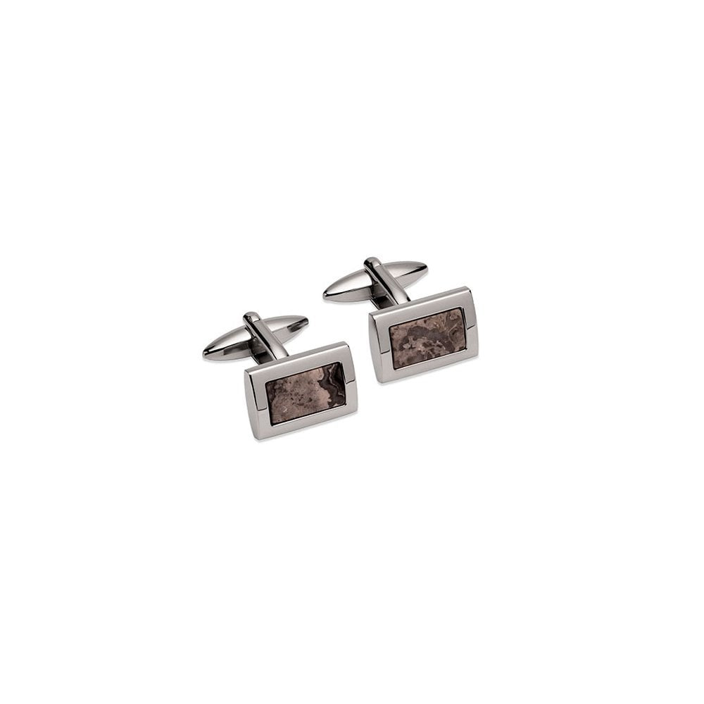 STAINLESS STEEL GREY STONE CUFF LINKS