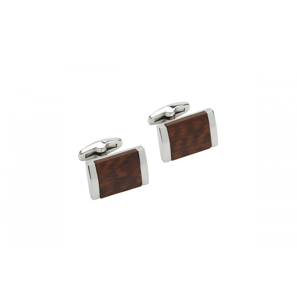 STEEL CUFFLINKS WITH DARK BROWN WOOD