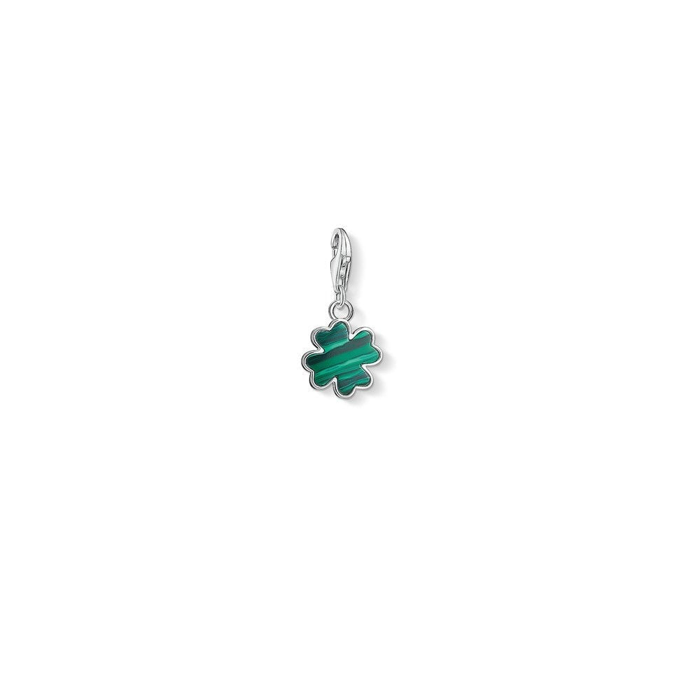 STERLING SILVER 4 LEAF CLOVER CHARM WITH LAPIS STYLE GREEN STONE