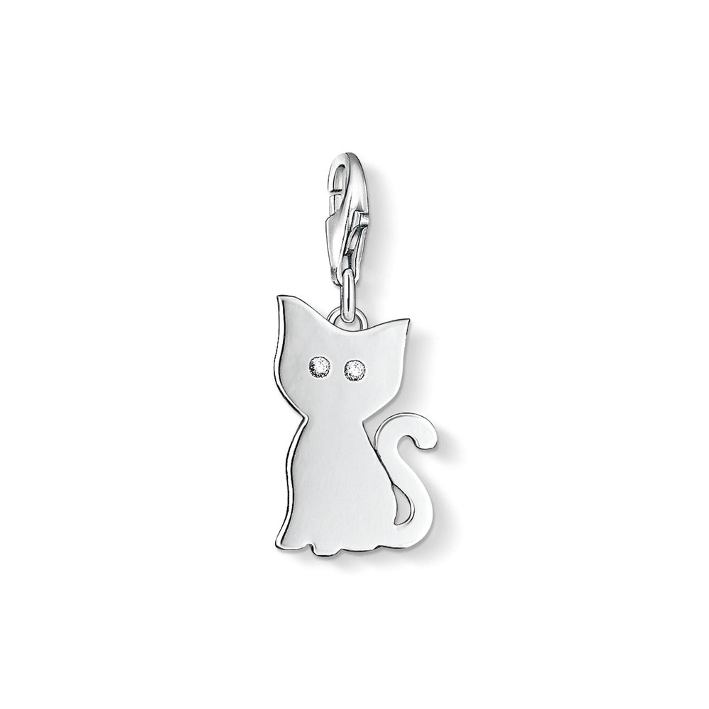 STERLING SILVER CAT CHARM WITH ZIRCONIA EYES