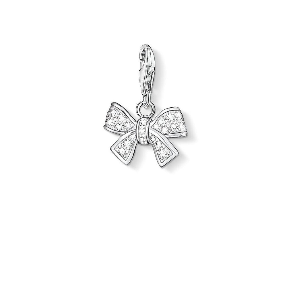 STERLING SILVER CUBIC ZIRCONIA BOW CHARM PENDANT
