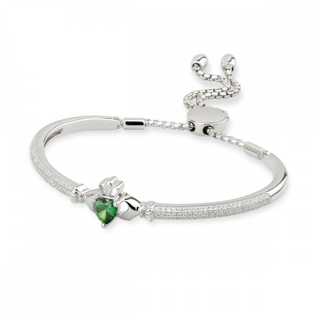 STERLING SILVER CUBIC ZIRCONIA CLADDAGH DRAW STRING BANGLE