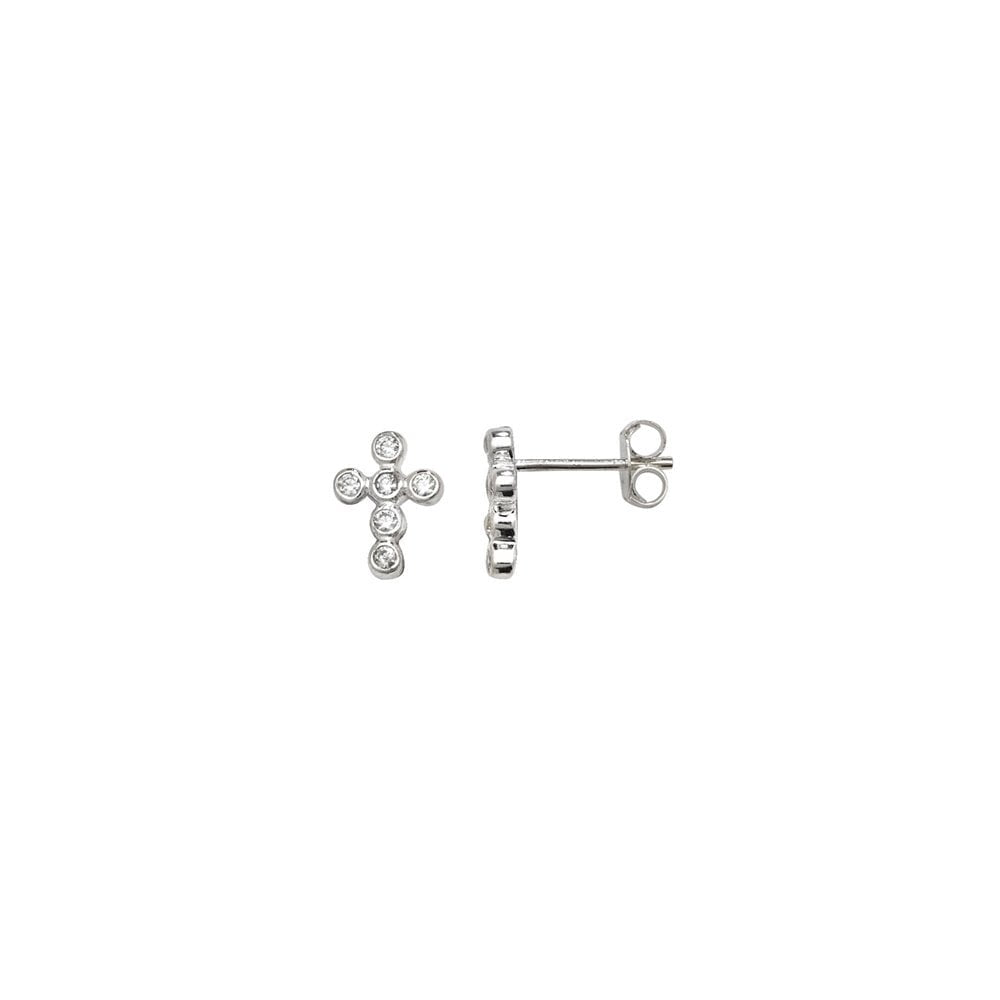 STERLING SILVER CUBIC ZIRCONIA CROSS STUD EARRINGS