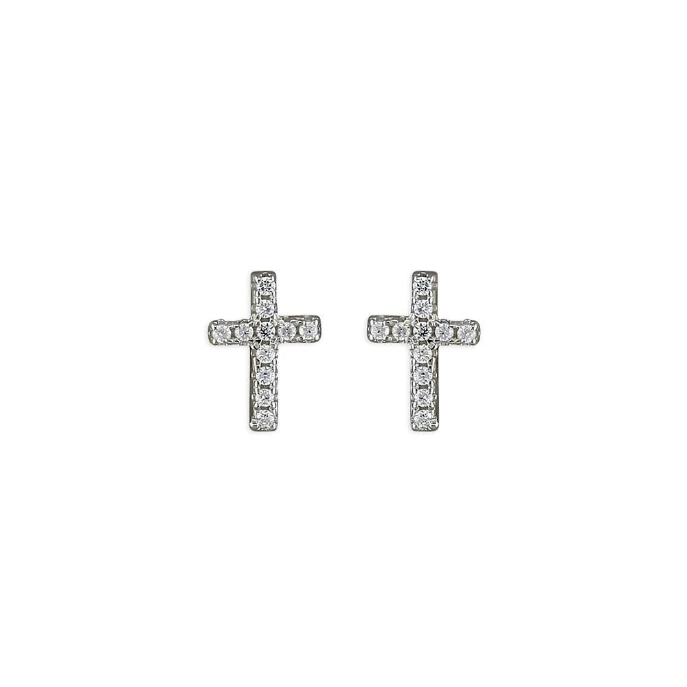 STERLING SILVER CUBIC ZIRCONIA CROSS STUD EARRINGS