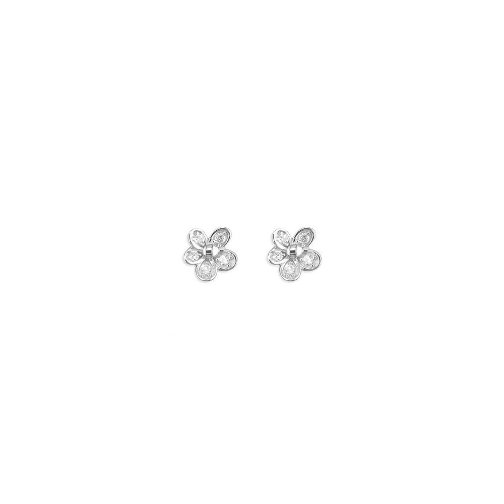 STERLING SILVER CUBIC ZIRCONIA FLOWER STUD EARRINGS