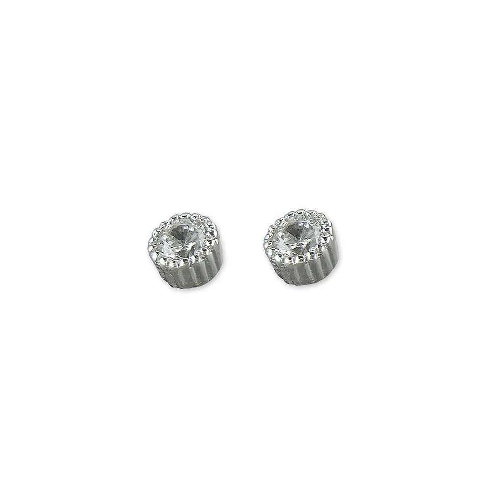 STERLING SILVER CUBIC ZIRCONIA MILLED EDGE STUD EARRINGS