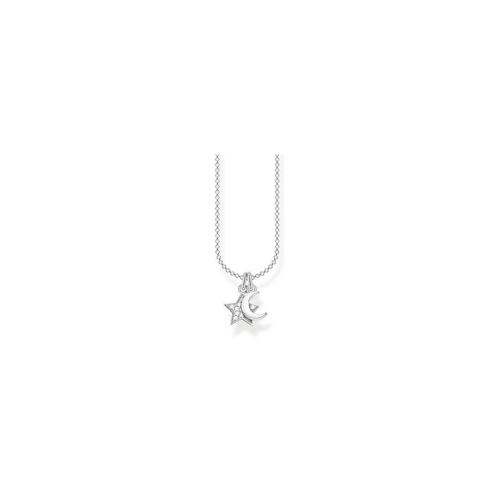STERLING SILVER CUBIC ZIRCONIA MOON & STARS NECKLACE