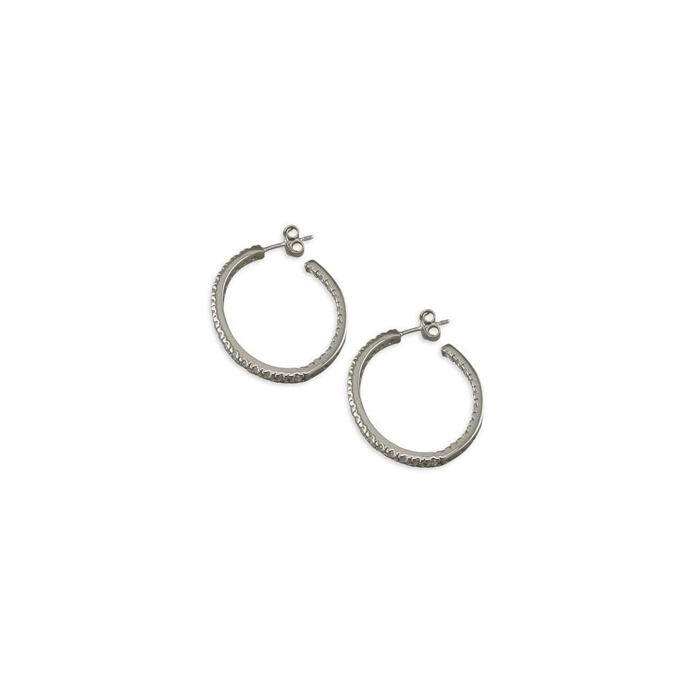 STERLING SILVER CUBIC ZIRCONIA-RIMMED OVAL HOOP EARRINGS