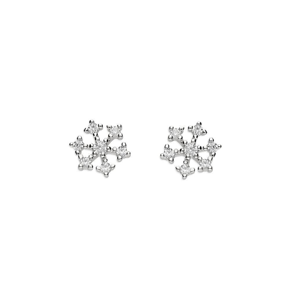STERLING SILVER CUBIC ZIRCONIA SNOWFLAKE STUD EARRINGS